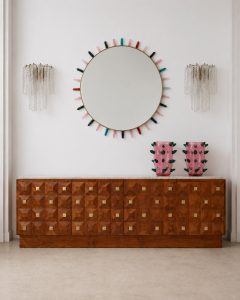 L A Studio Madrid LA Studio Contemporary Round Mirror with Multicolored Semiprecious Stones by L A studio - 4808783