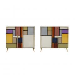  L A Studio Mid Century Modern Solid Wood and Colored Glass Italian Pair of Sideboards - 1130625