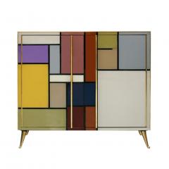  L A Studio Mid Century Modern Solid Wood and Colored Glass Italian Pair of Sideboards - 1130626