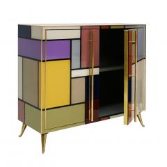  L A Studio Mid Century Modern Solid Wood and Colored Glass Italian Pair of Sideboards - 1130628