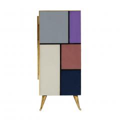  L A Studio Mid Century Modern Solid Wood and Colored Glass Italian Pair of Sideboards - 1130630