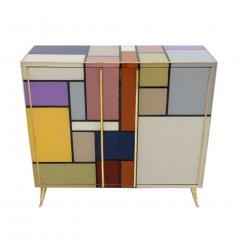  L A Studio Mid Century Modern Solid Wood and Colored Glass Italian Pair of Sideboards - 1234485