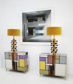  L A Studio Mid Century Modern Solid Wood and Colored Glass Italian Pair of Sideboards - 1234490
