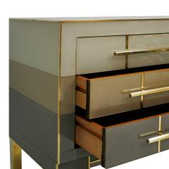  L A Studio Mid Century Modern Style Murano Glass and Brass Pair of Italian Commodes - 1025123