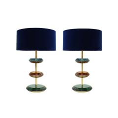  L A Studio Mid Century Modern Style Murano Glass and Brass Pair of Italian Table Lamps - 1971414