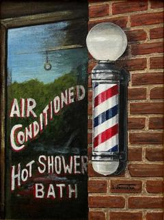  L Johnston Vintage American Urban Realism Painting by L Johnston Barbershop Theme - 3556344