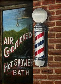  L Johnston Vintage American Urban Realism Painting by L Johnston Barbershop Theme - 3556451