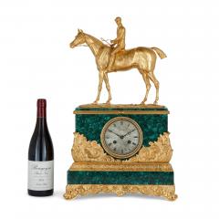  L Leroy Cie Charles X Style ormolu and malachite mantel clock with horse and jockey - 3411366