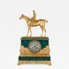  L Leroy Cie Charles X Style ormolu and malachite mantel clock with horse and jockey - 3412660