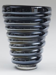  LAntiquaire Limited Edition Murano Black Coral Ribbed Glass Vase Bowl Set Signed - 2724584