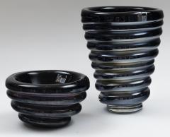  LAntiquaire Limited Edition Murano Black Coral Ribbed Glass Vase Bowl Set Signed - 2724652