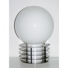  LOM 1960s Italian Pair of Modern Double Lit White Glass and Chrome Round Table Lamps - 635901