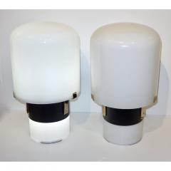  LOM 1970 Italian Minimalist Pair of Black White Glass Double Lit Lucite Modern Lamps - 1100733