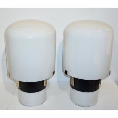  LOM 1970 Italian Minimalist Pair of Black White Glass Double Lit Lucite Modern Lamps - 1100734