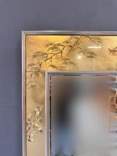  La Barge La Barge Square Eglomise Wall Mirror with Chinoiserie Natural Scene Mid Century - 3406887