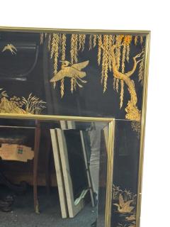  La Barge MODERN BLACK GLASS CHINOISERIE MIRROR BY LA BARGE - 4605165