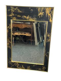  La Barge MODERN BLACK GLASS CHINOISERIE MIRROR BY LA BARGE - 4605170