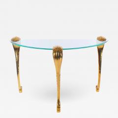  Labarge Fench Hollywood Regency Brass Glass Demilune Console Table by Labarge - 2530306