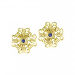  Lalaounis Ilias Lalaounis ILIAS LALAOUNIS GOLD GEOMETRIC EARRINGS WITH SAPPHIRES AND DIAMONDS - 3711838