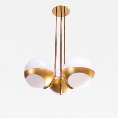  Lamperti Large Italian Modern Brass and Milk Glass Chandelier by Lamperti - 1073669