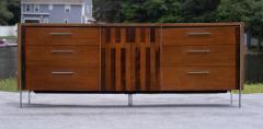  Lane Furniture Lane Altavista Walnut Rosewood 9 Drawer Long Dresser or Cabinet w Chrome Legs - 4222927