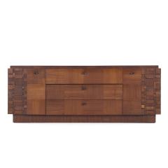  Lane Furniture Lane Brutalist Mid Century Walnut Lowboy Dresser - 3823540