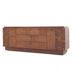  Lane Furniture Lane Brutalist Mid Century Walnut Lowboy Dresser - 3858490