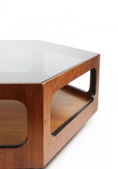  Lane Furniture Lane Hexagonal Coffee Table Walnut Smoked Glass Top Mid Century Modern - 3500251