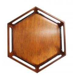  Lane Furniture Lane Hexagonal Coffee Table Walnut Smoked Glass Top Mid Century Modern - 3500252