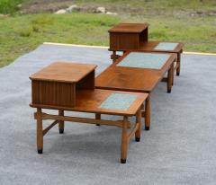  Lane Furniture Lane Monte Carlo Blue Tile Top and Walnut Coffee and Pair Side Tables Set - 4232489