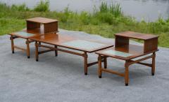  Lane Furniture Lane Monte Carlo Blue Tile Top and Walnut Coffee and Pair Side Tables Set - 4232498