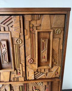  Lane Furniture Mid Century Modern Brutalist Wood Sculpture Cabinet by Lane USA 1970s - 4591313