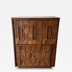  Lane Furniture Mid Century Modern Brutalist Wood Sculpture Cabinet by Lane USA 1970s - 4591623