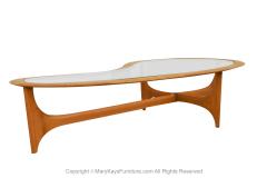  Lane Furniture Mid Century Walnut Glass Kidney Shaped Large Coffee Table Adrian Pearsall Style - 3413173