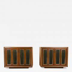  Lane Furniture Pair Mid Century Walnut Chrome Lane Cabinets Nightstands - 3467461