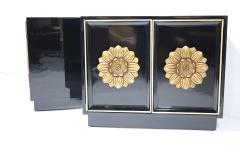  Lane Furniture Pair of Lane Floral Chests in Black Laquer - 1896880