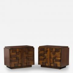  Lane Furniture Pair of Lane Furniture Modern Mahogany Cube Nightstands Bedside Tables - 4307204