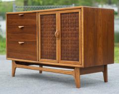  Lane Furniture Restored Warren Church for Lane Perception Walnut Oak 3 Drawer Woven Cabinet - 4158037