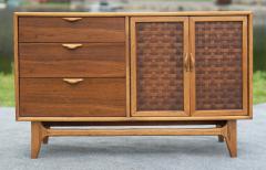  Lane Furniture Restored Warren Church for Lane Perception Walnut Oak 3 Drawer Woven Cabinet - 4158054