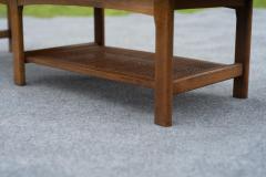  Lane Furniture Uncommon Lane Architectural Walnut Coffee Table with Upturned Ends Cane Shelf - 4232411