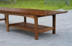  Lane Furniture Uncommon Lane Architectural Walnut Coffee Table with Upturned Ends Cane Shelf - 4232413