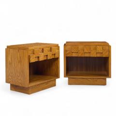  Lane Staccato Lane Staccato Brutalist Mid Century Oak Nightstands Pair - 4252453