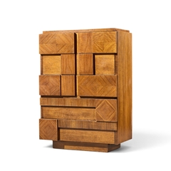  Lane Staccato Lane Staccato Brutalist Mid Century Walnut Highboy Dresser - 4721413
