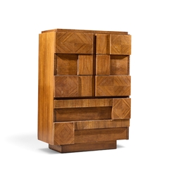  Lane Staccato Lane Staccato Brutalist Mid Century Walnut Highboy Dresser - 4727906