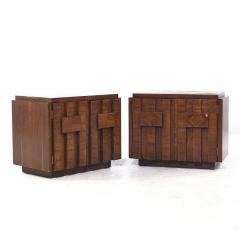  Lane Staccato Lane Staccato Brutalist Mid Century Walnut Nightstands Pair - 3894064