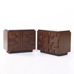  Lane Staccato Lane Staccato Mid Century Brutalist Walnut Nightstands Pair - 4075418
