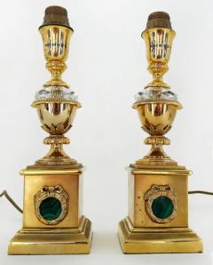  Laudarte Srl Laudarte SRL Gilt Bronze Crystal Malachite Table Lamps Italian Pair - 4058531