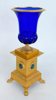  Laudarte Srl Laudarte SRLCobalt Glass 24K Gold Gilt Bronze Urn with Malachite Stone Italy - 4125707