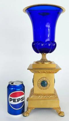  Laudarte Srl Laudarte SRLCobalt Glass 24K Gold Gilt Bronze Urn with Malachite Stone Italy - 4125709