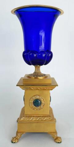  Laudarte Srl Laudarte SRLCobalt Glass 24K Gold Gilt Bronze Urn with Malachite Stone Italy - 4125718